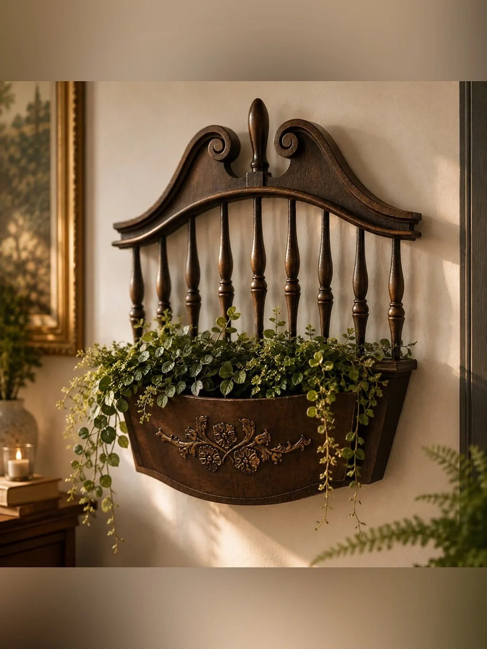 HOMCO 1973 Vintage 6022 Wall Pocket Planter Colonial Floral Faux Wood USA